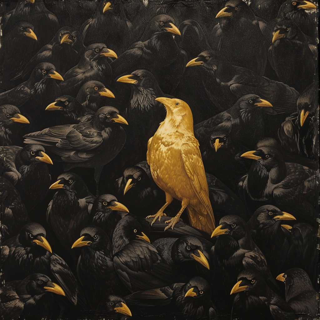 Golden crow among black crows