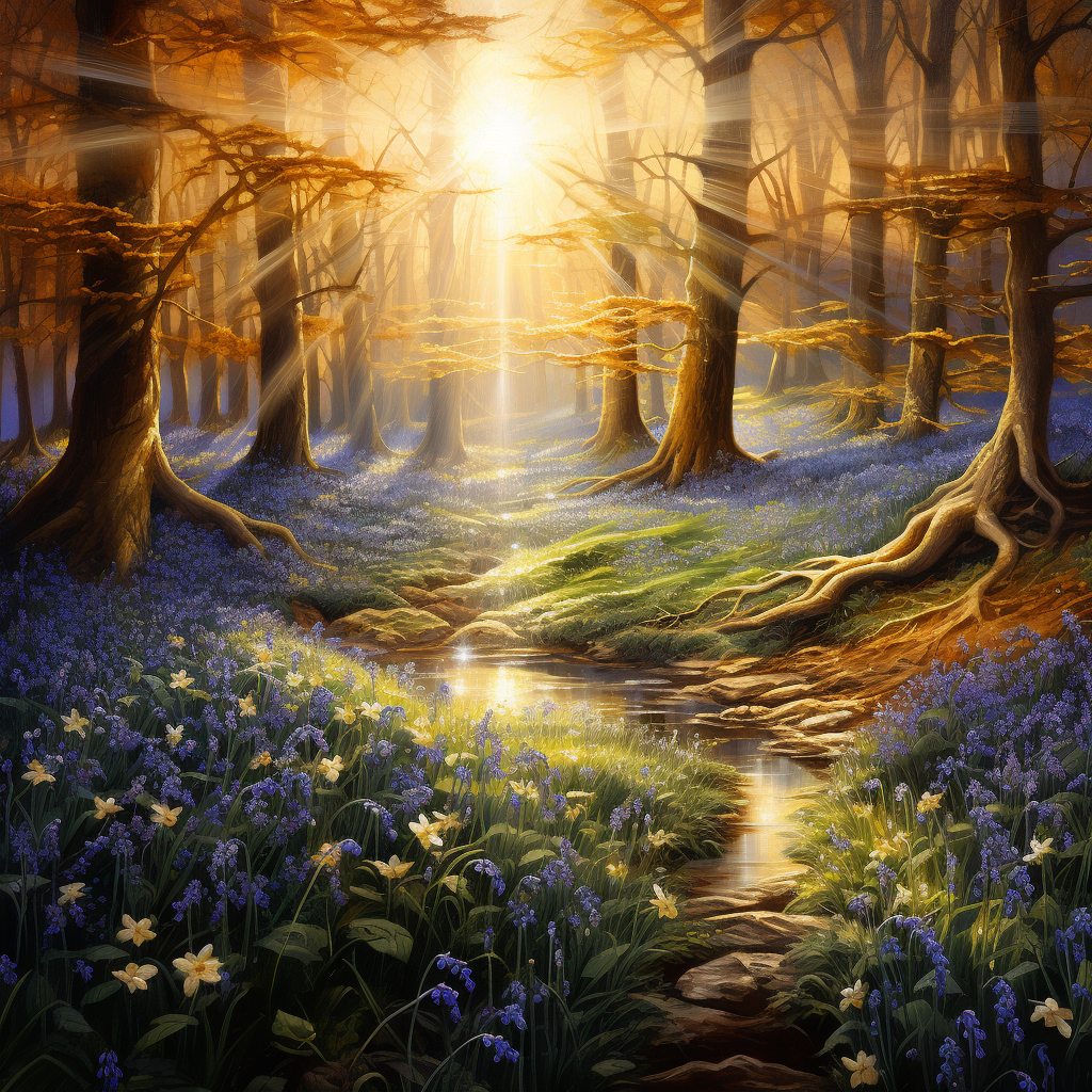 Golden Crown shining in bluebell forest