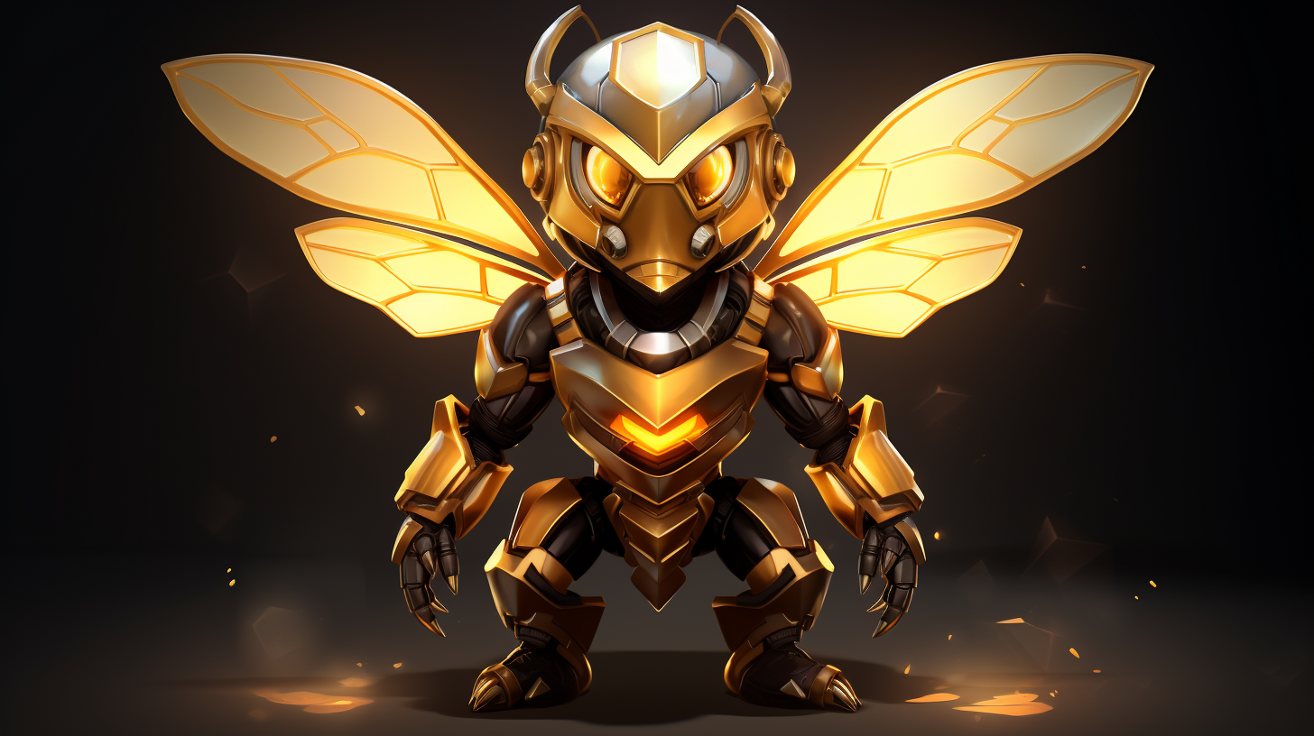 Cute bee superhero with golden crystalline body