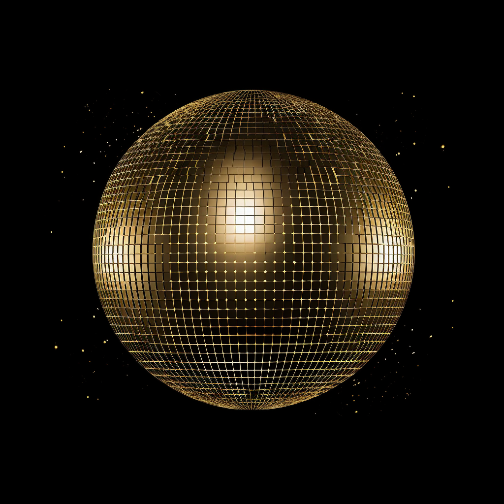 Golden Disco Ball on Black Background