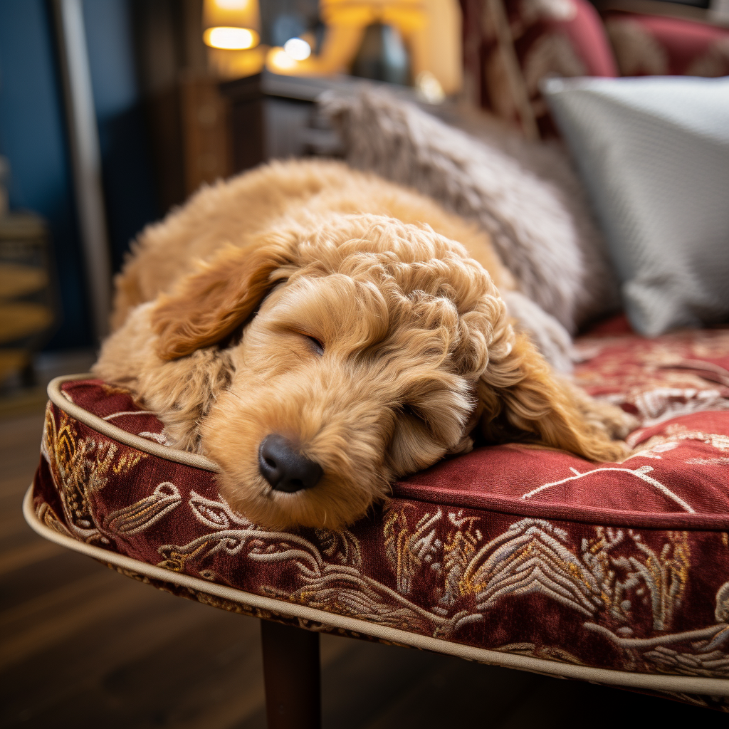 Adorable golden doodle in a daydream