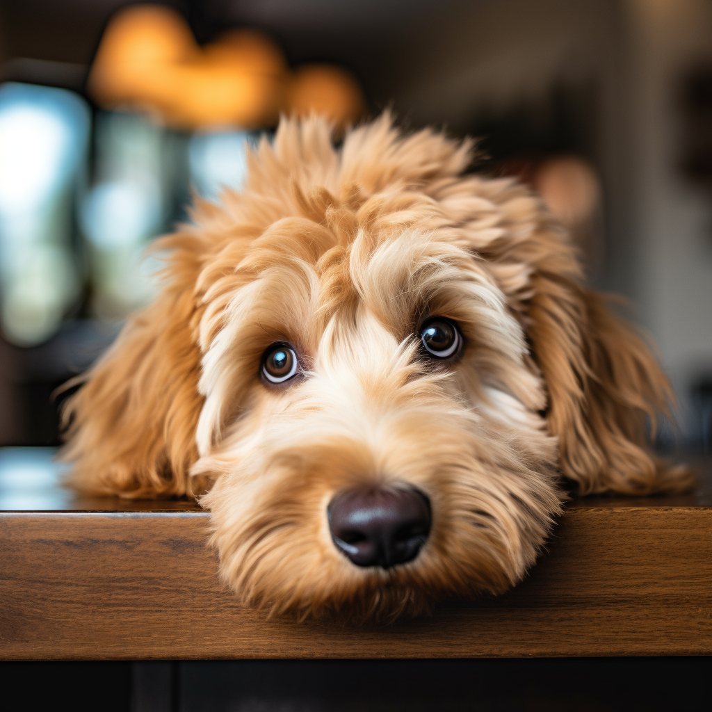 Side eye from golden doodle dog