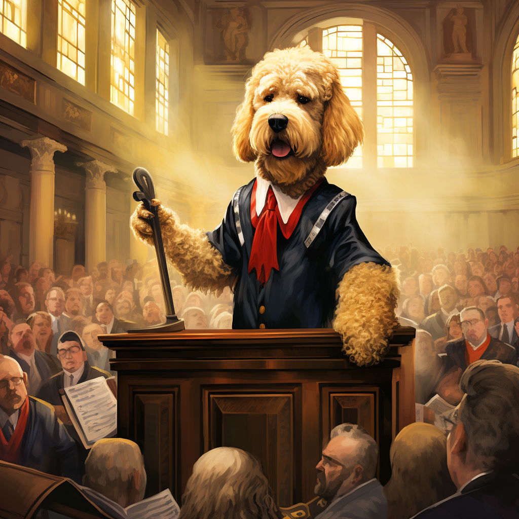 Golden Doodle presiding trial Donald Trump