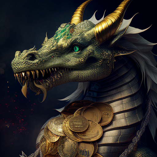 Golden dragon with money and gold