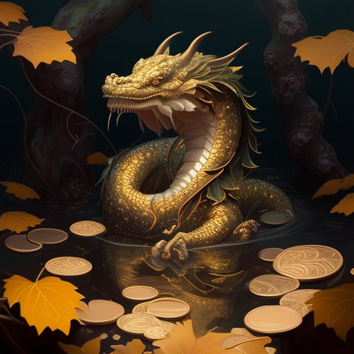 Golden dragon in a pond of golds and moneys