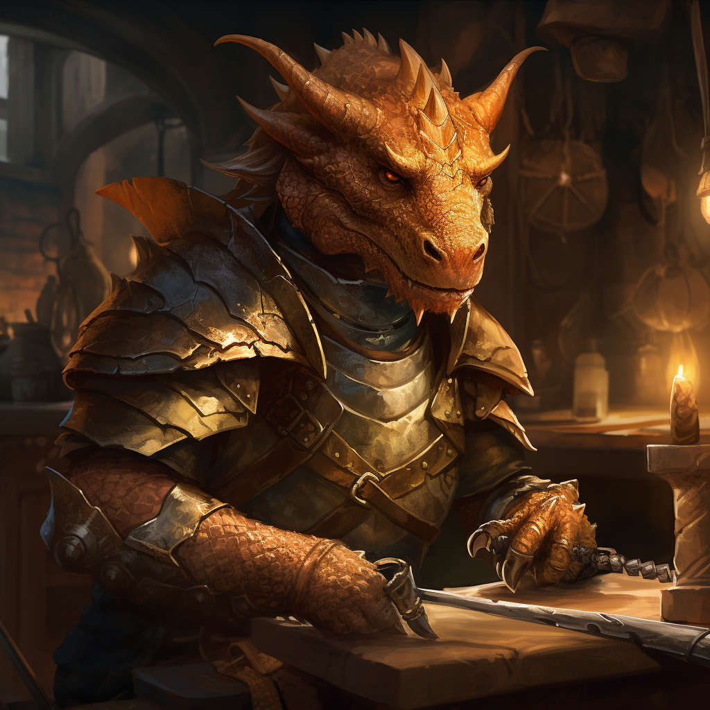 Golden dragonborn smith crafting a lightning infused sword