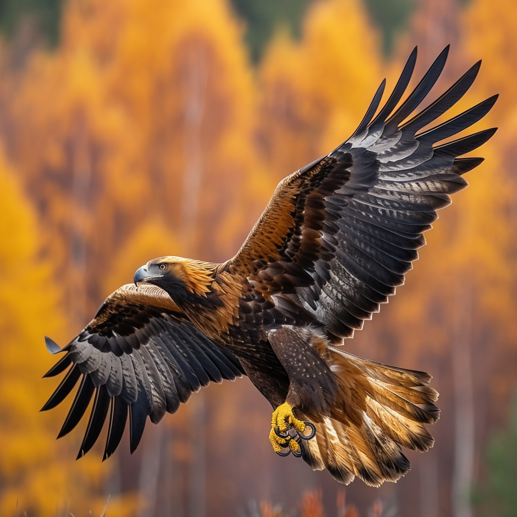 Golden eagle in flight side view time delay colorism