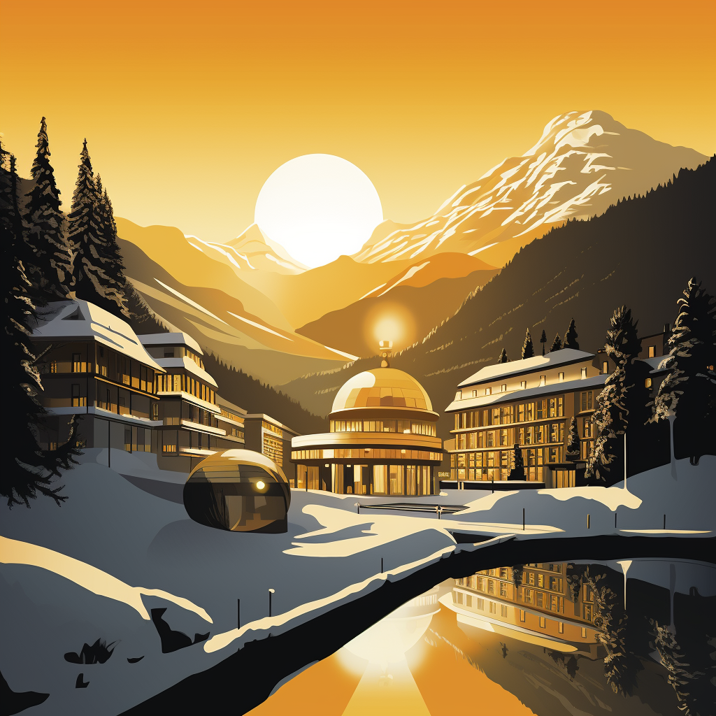 Golden Egg Hotel in Davos, winter sunset