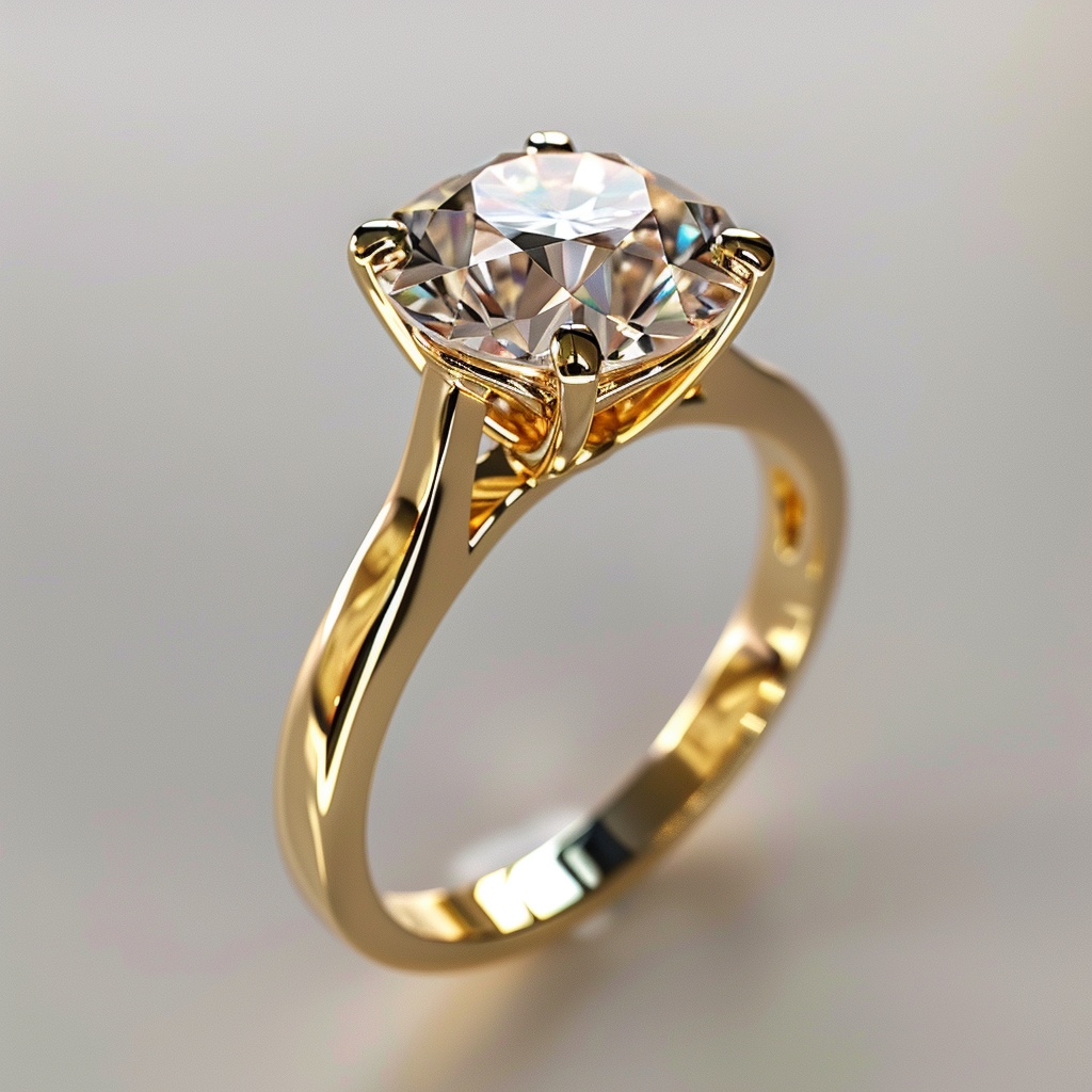 Elegant golden engagement ring with sparkling diamond