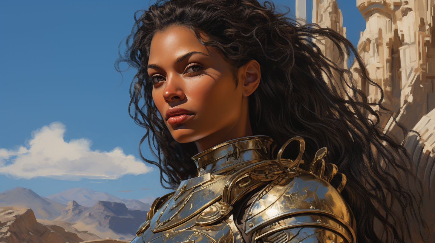 Beautiful Female Paladin in Golden Armor