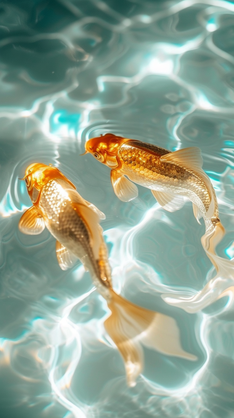 Golden fish on sparkling water