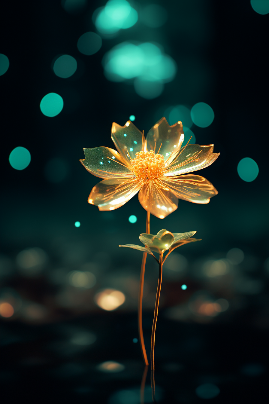 Golden flower with boke lights on green background