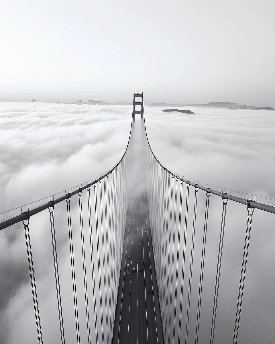 Golden Gate Bridge Aerial View Black White