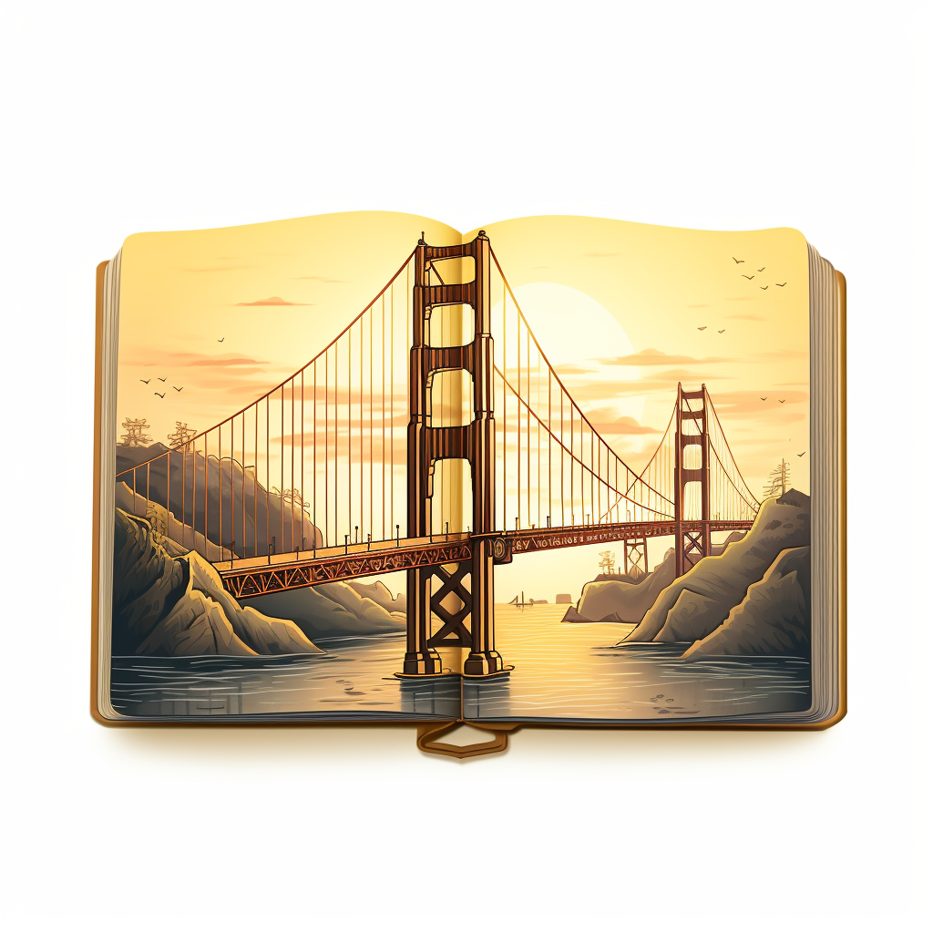 Cartoon illustration of Golden Gate Bridge book