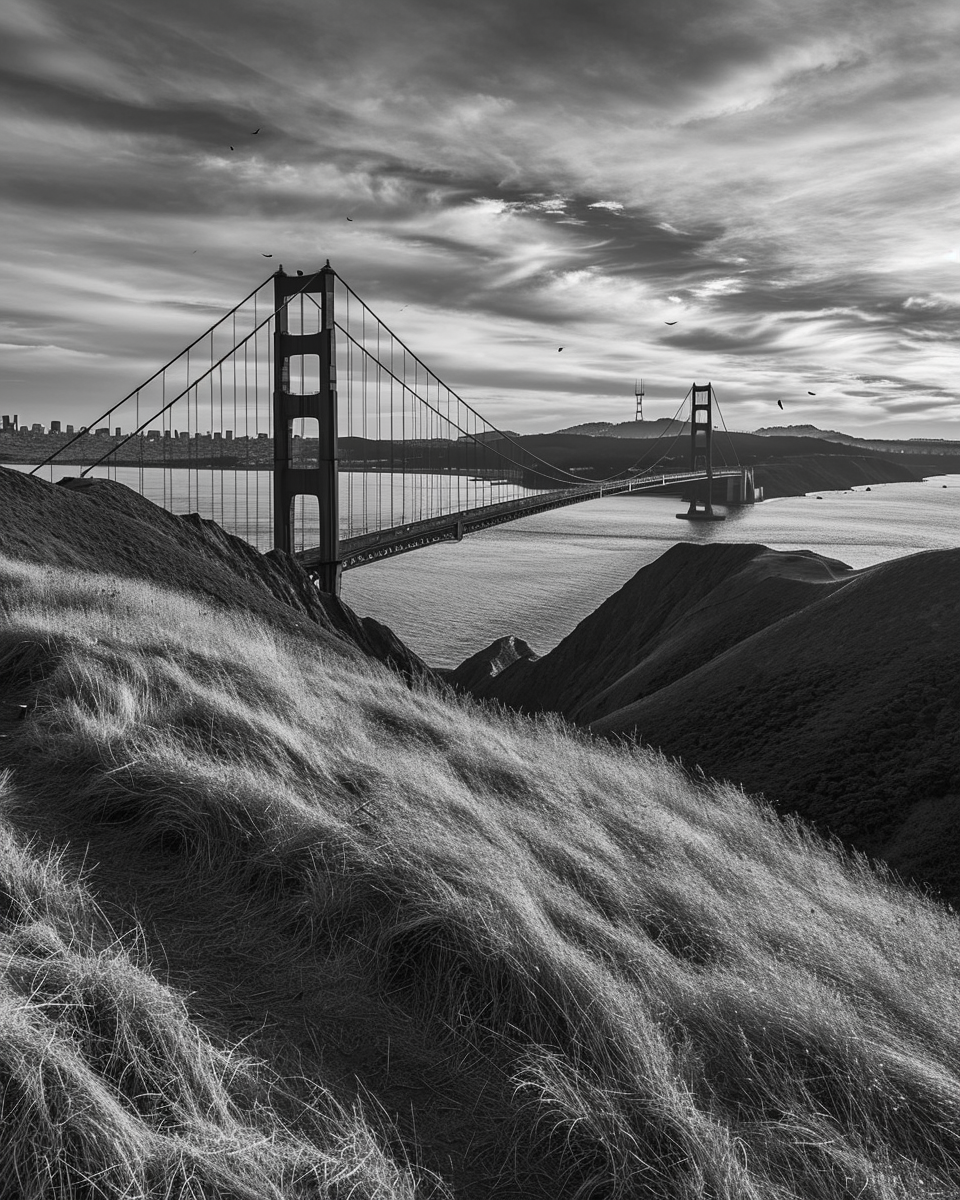 Golden Gate Bridge San Francisco Black White