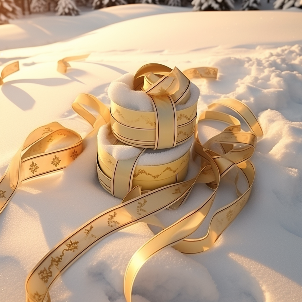 Beautiful gift tapes on snow