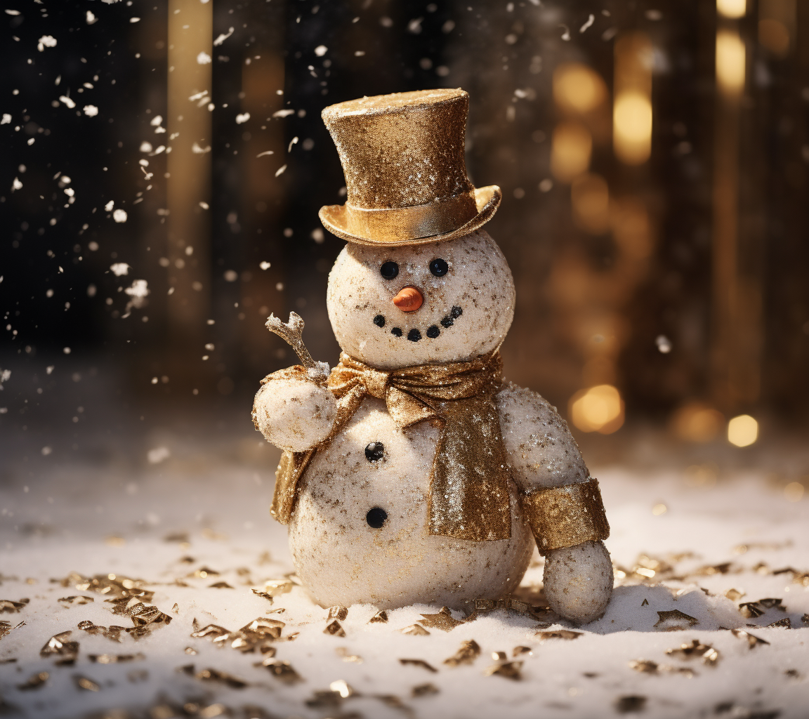 Sparkling golden glitter snowman