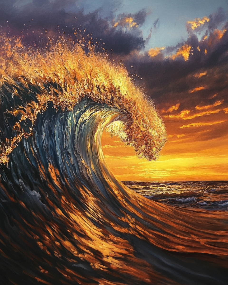 Golden sunrise colossal wave art