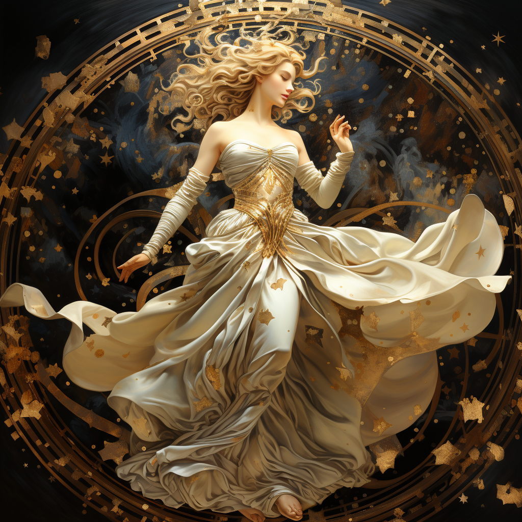 Beautiful Golden Goddess Dancing in the Stars