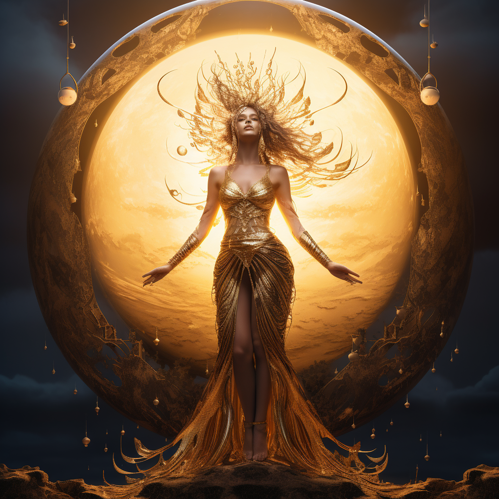 Golden Goddess Under Full Moon