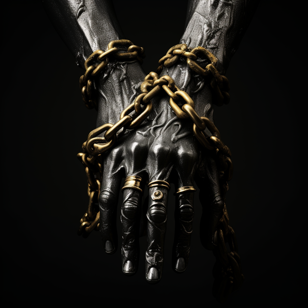 Beautiful golden hand sculpture with chain