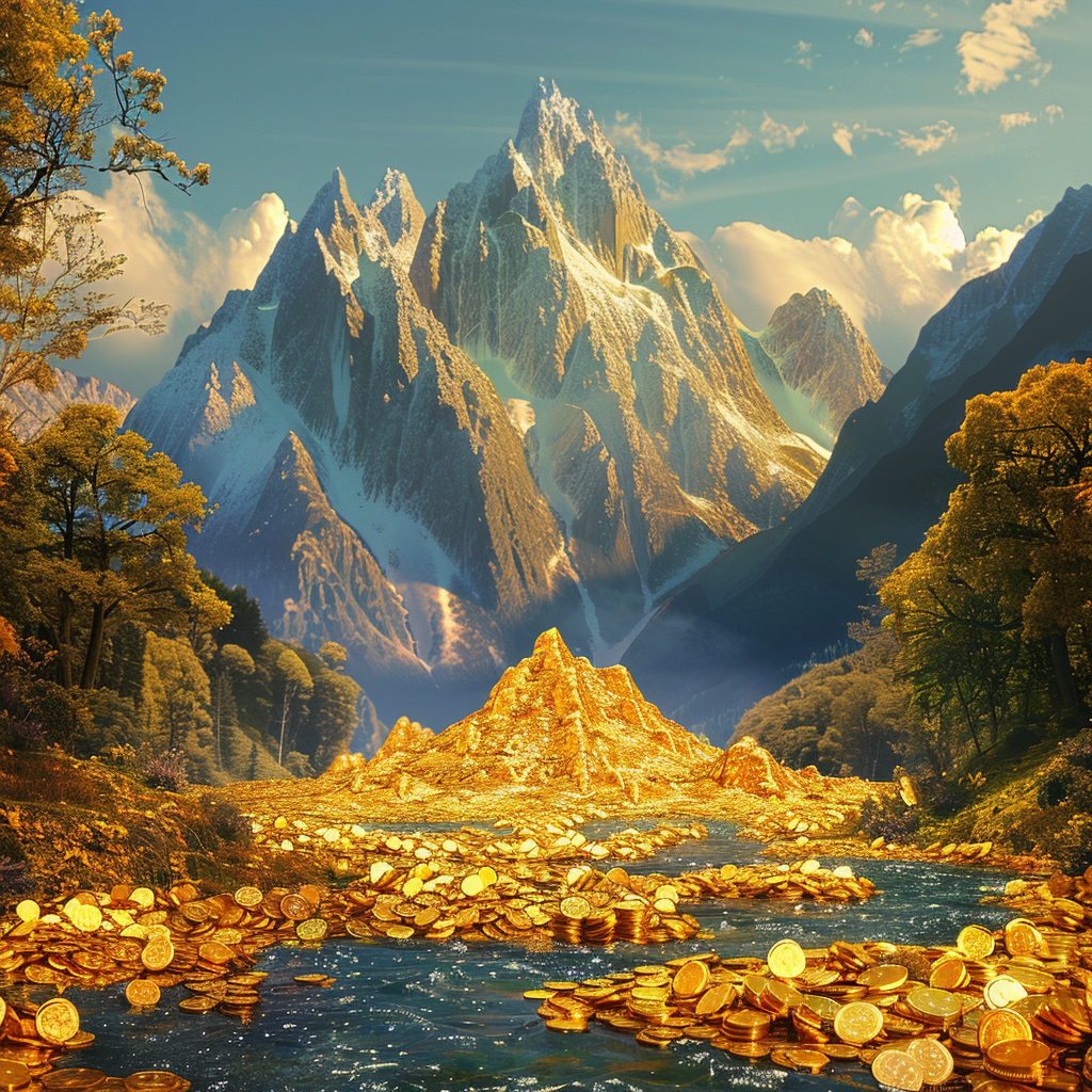 Golden mountain with gold coins