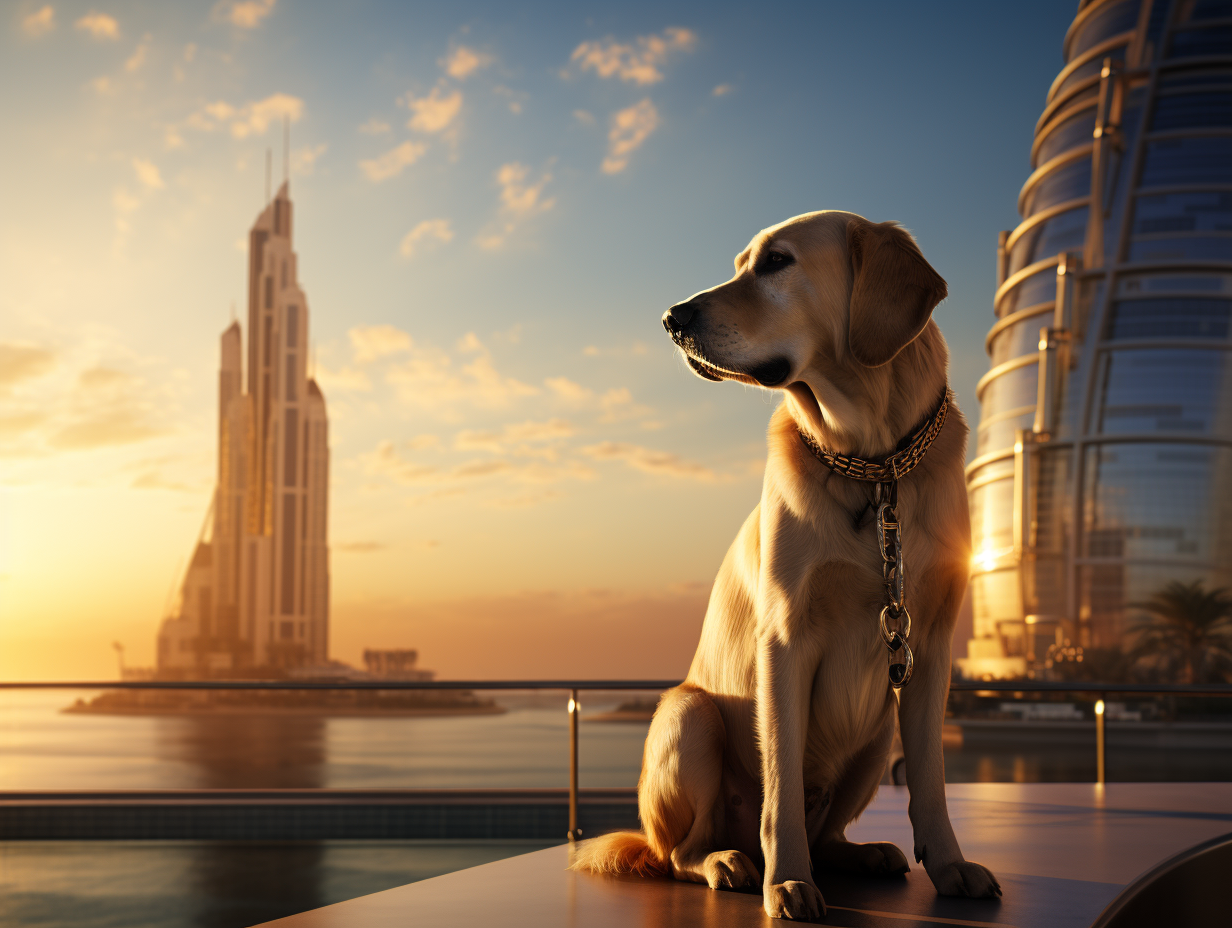 Golden Retriever in front of Burj Al Arab