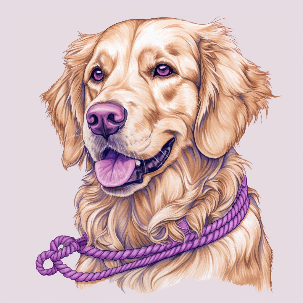 Golden Retriever with Lilac Purple Rope Leash