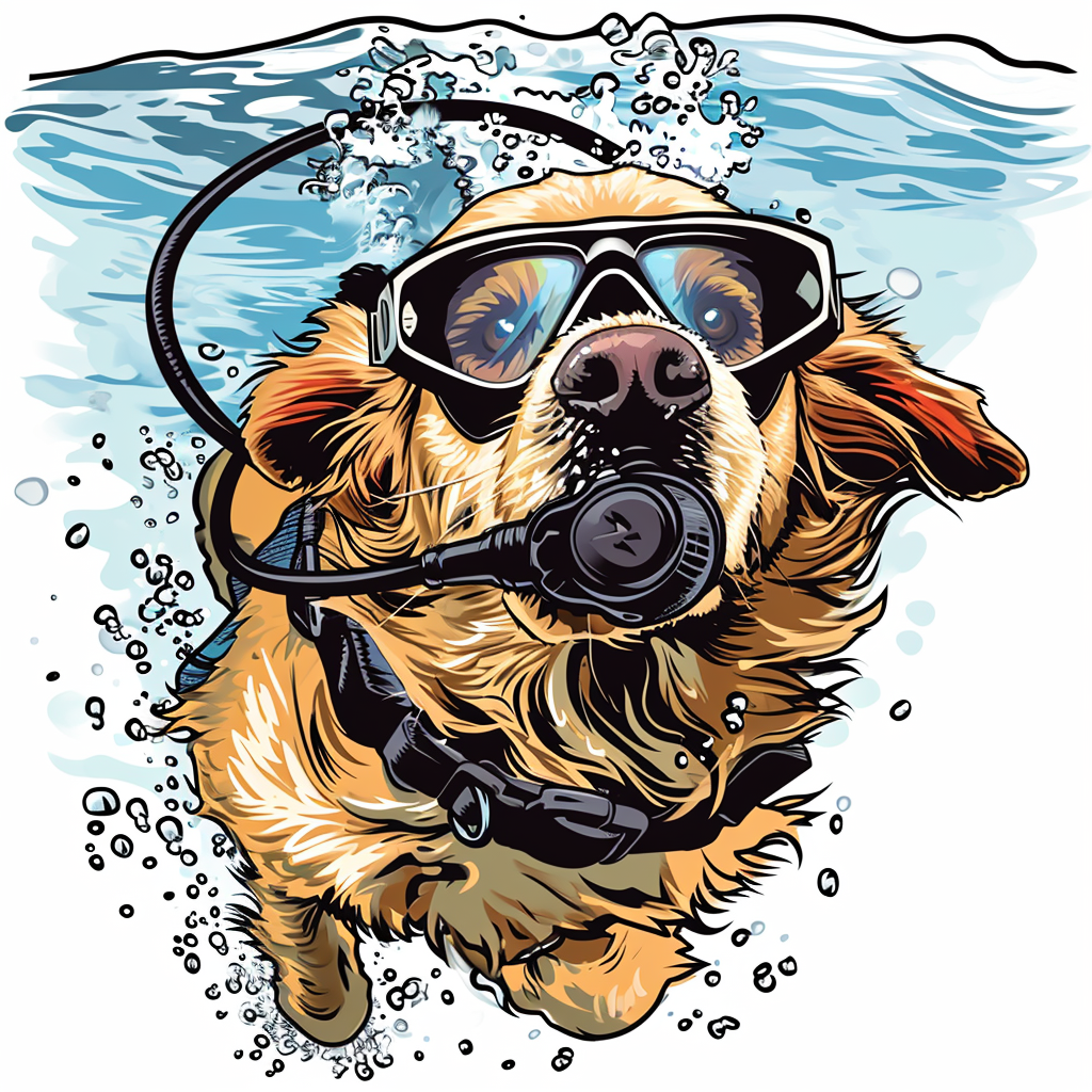 Scuba diving golden retriever vector art