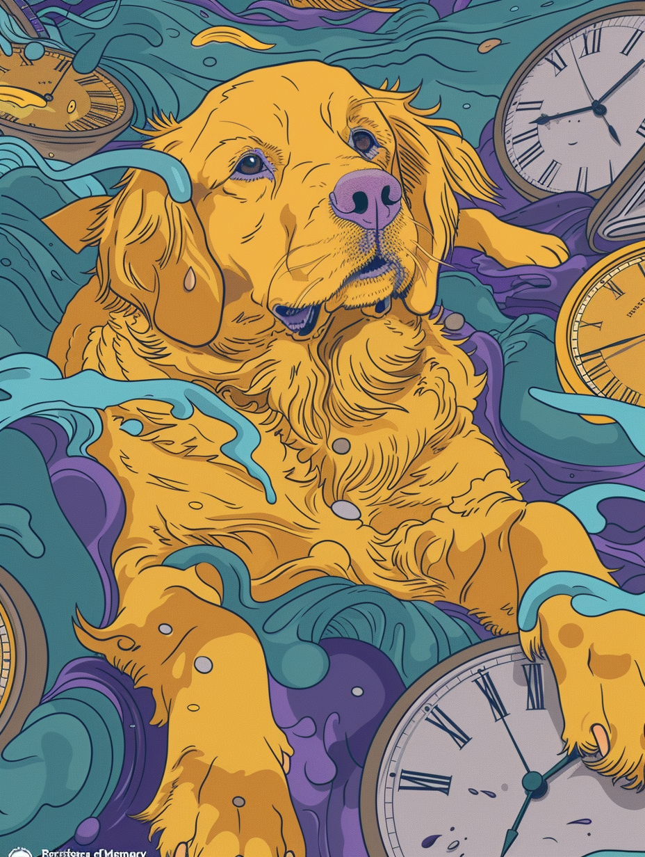 Golden Retriever in Surreal Landscape Colorbook