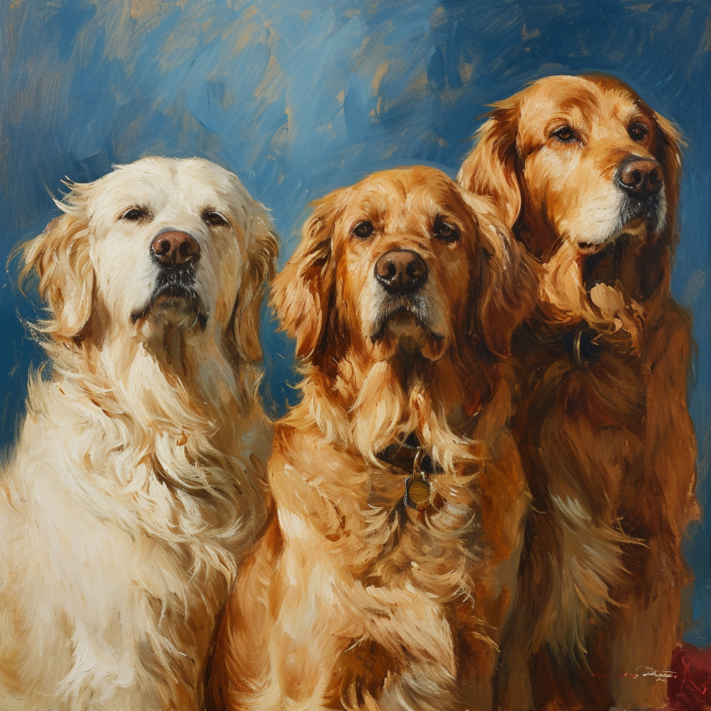 Three Golden Retrievers in Various Poses