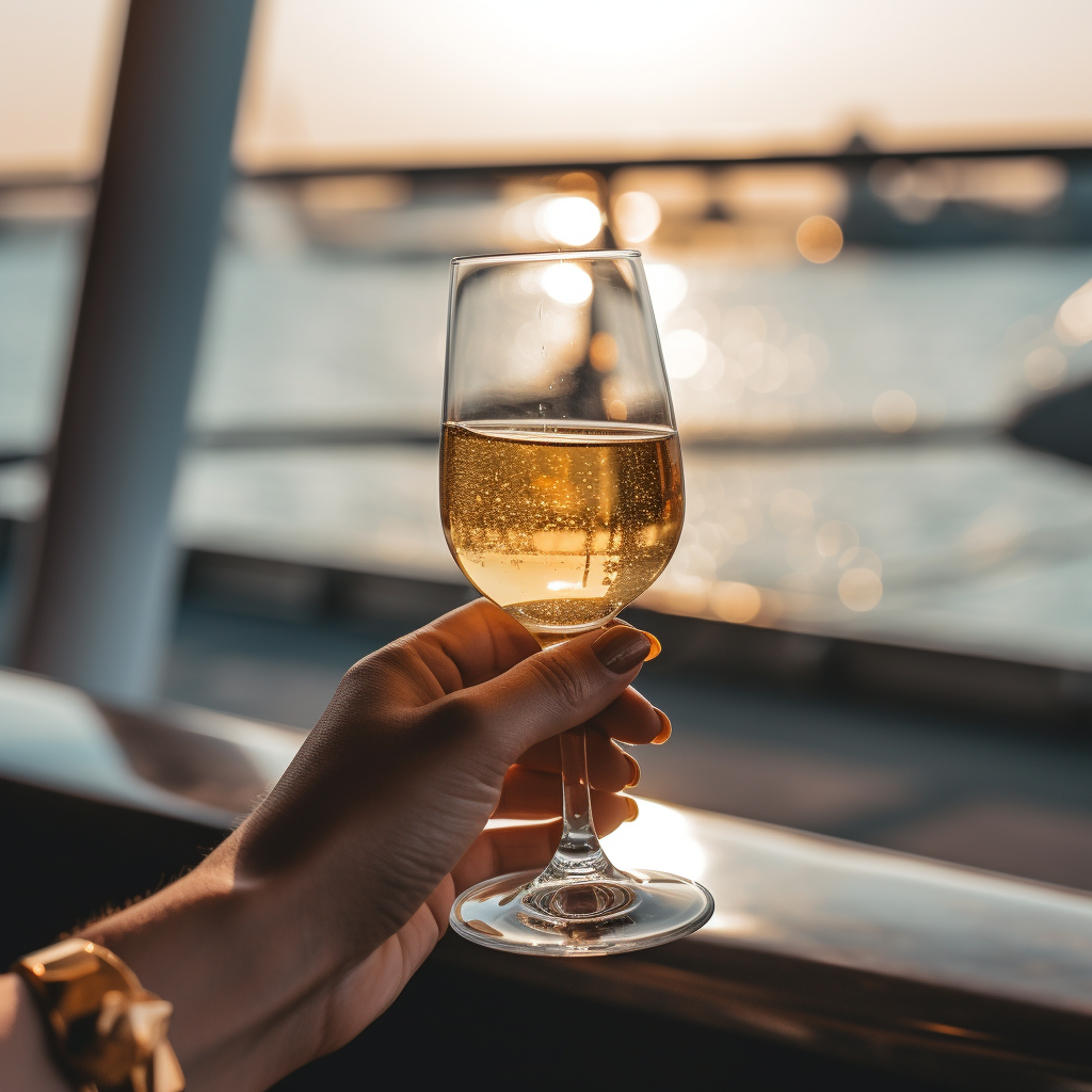 Hand with Golden Ring Holding Champagne