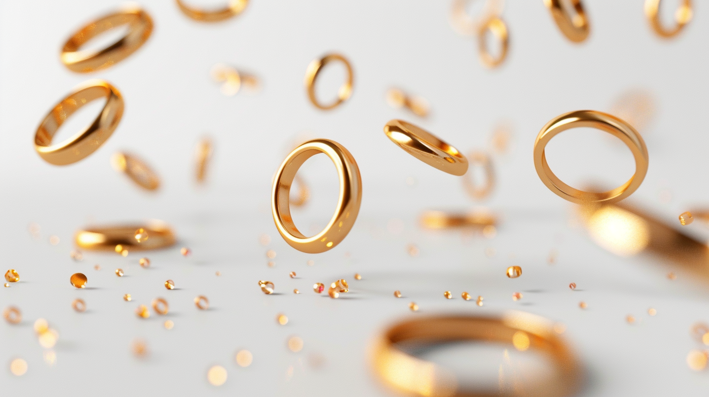 Golden Rings Floating White Background