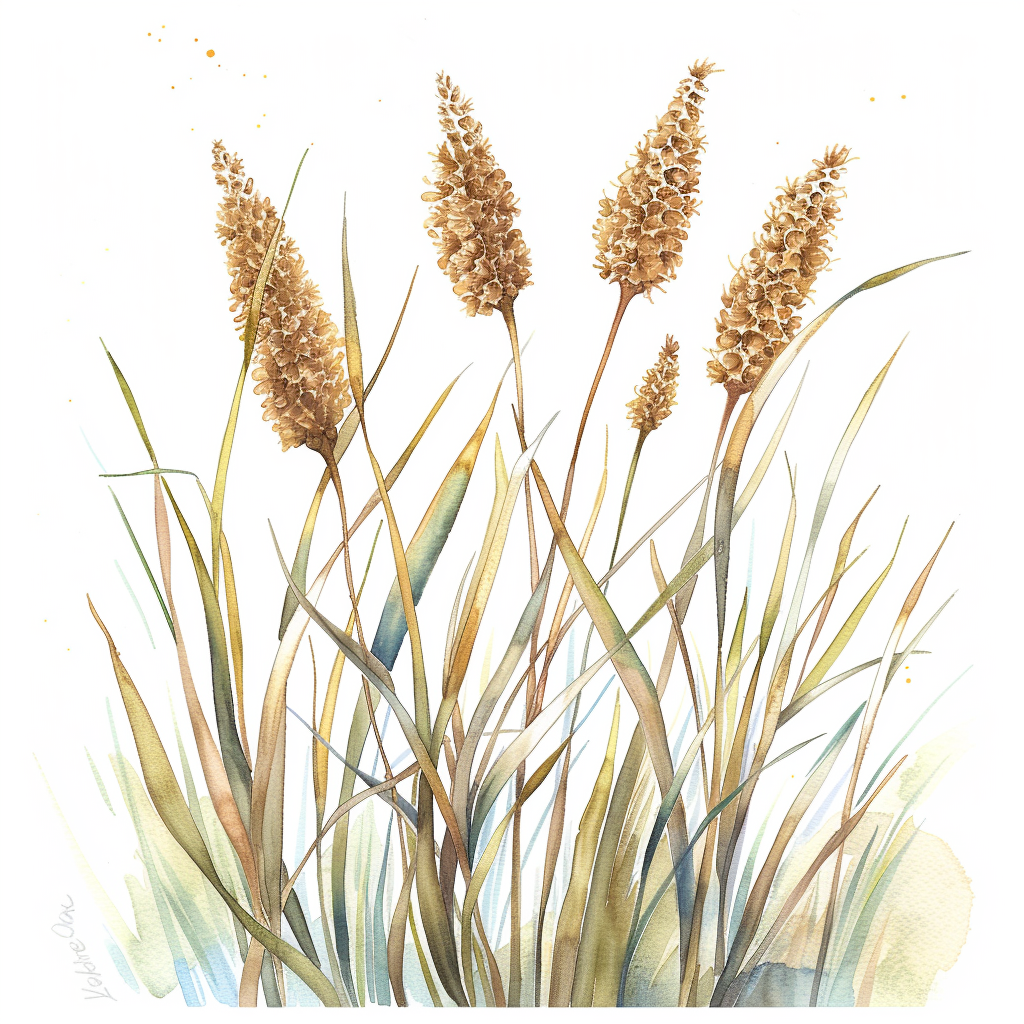 Beautiful Golden Sedge Watercolor Illustration