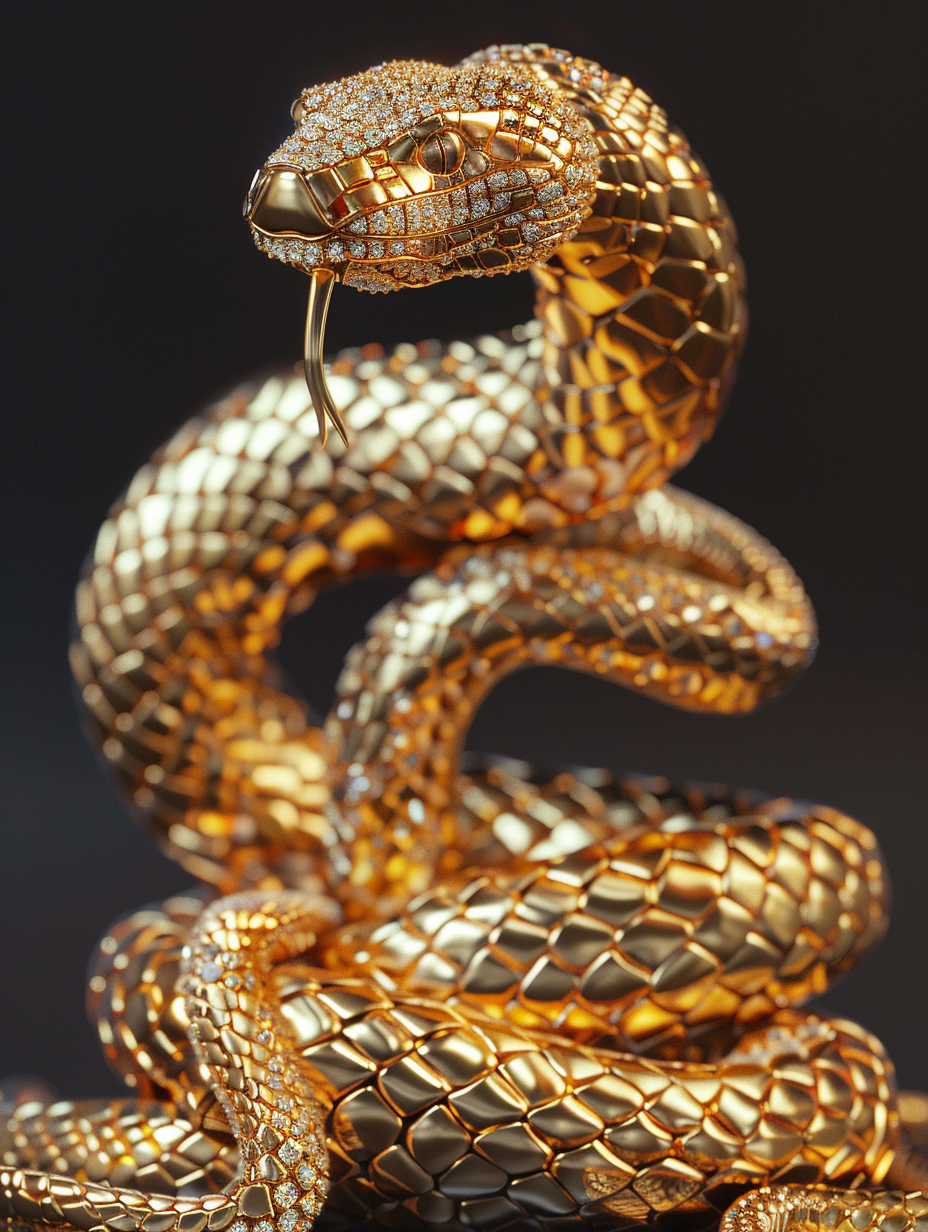 Front view exclusive golden snake statue