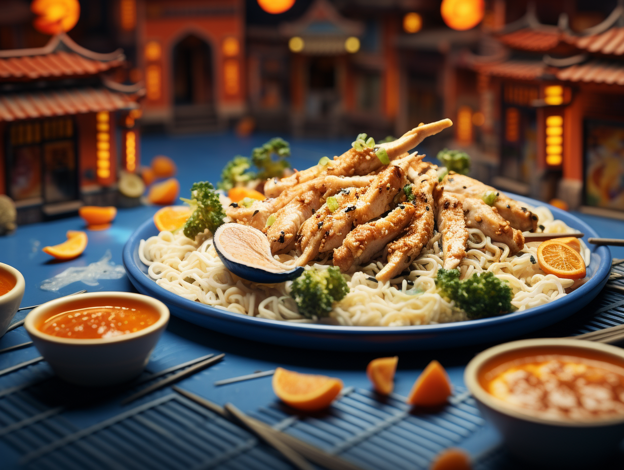 Zoomed out photo of Golden State Warriors court with Hainan Chicken Rice