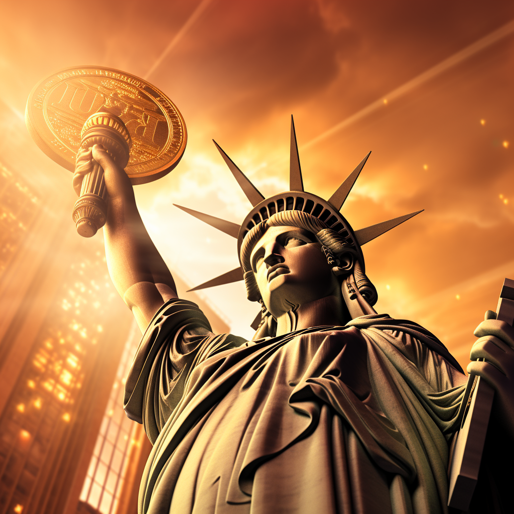 Statue of Liberty with Bitcoin Logo