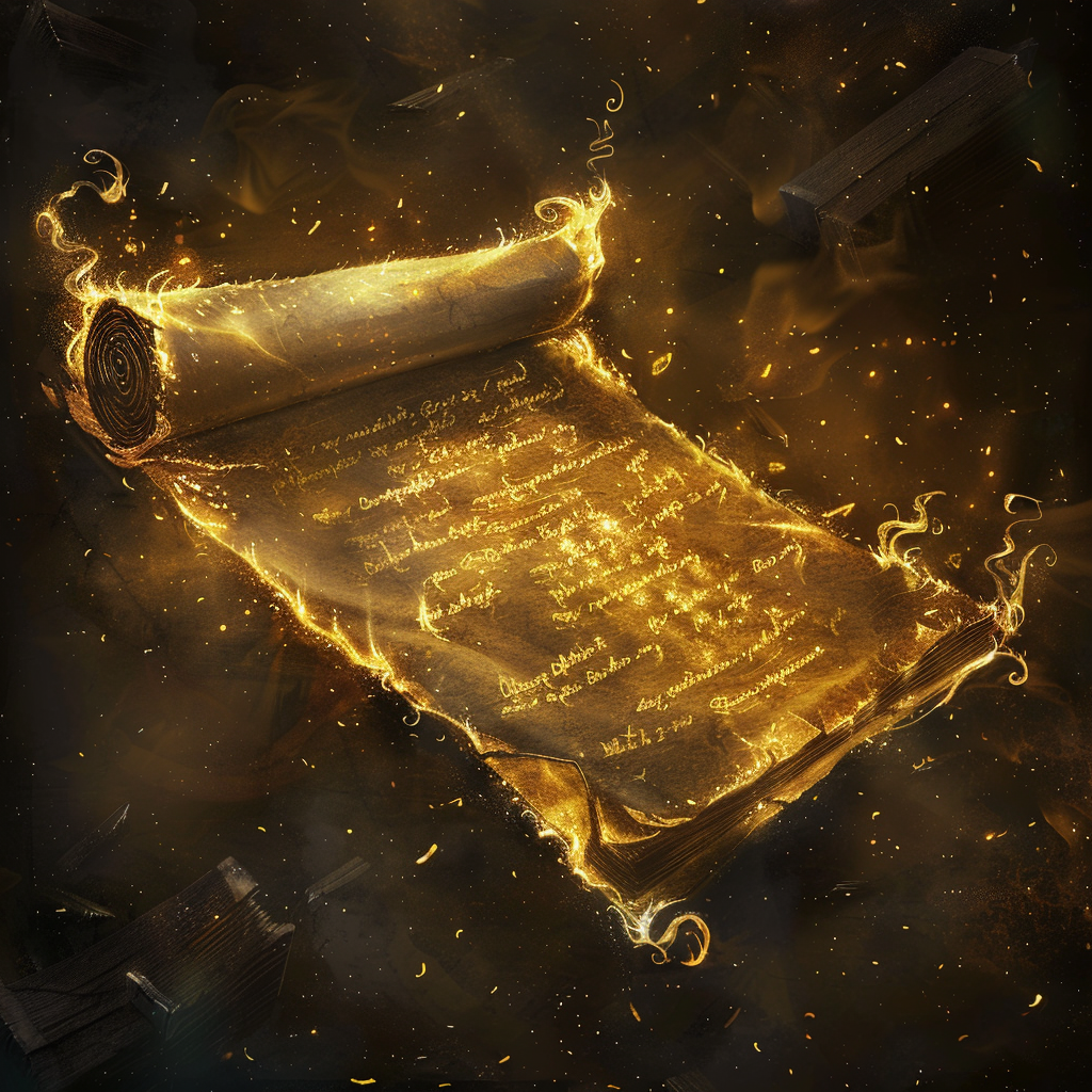 Golden text on parchment RPG spell