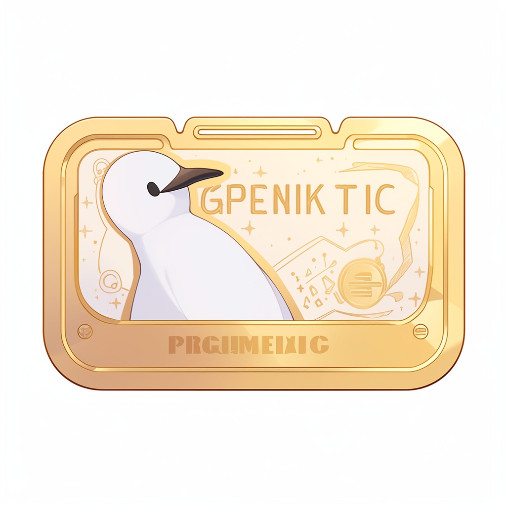 Golden train ticket pinguin white background