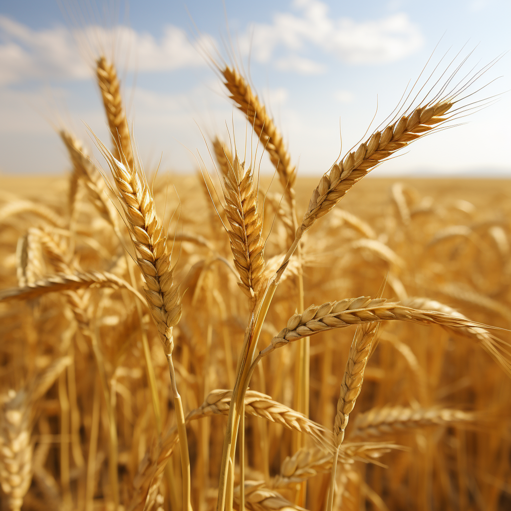 Golden Wheat Plants in Foreground with Dirt