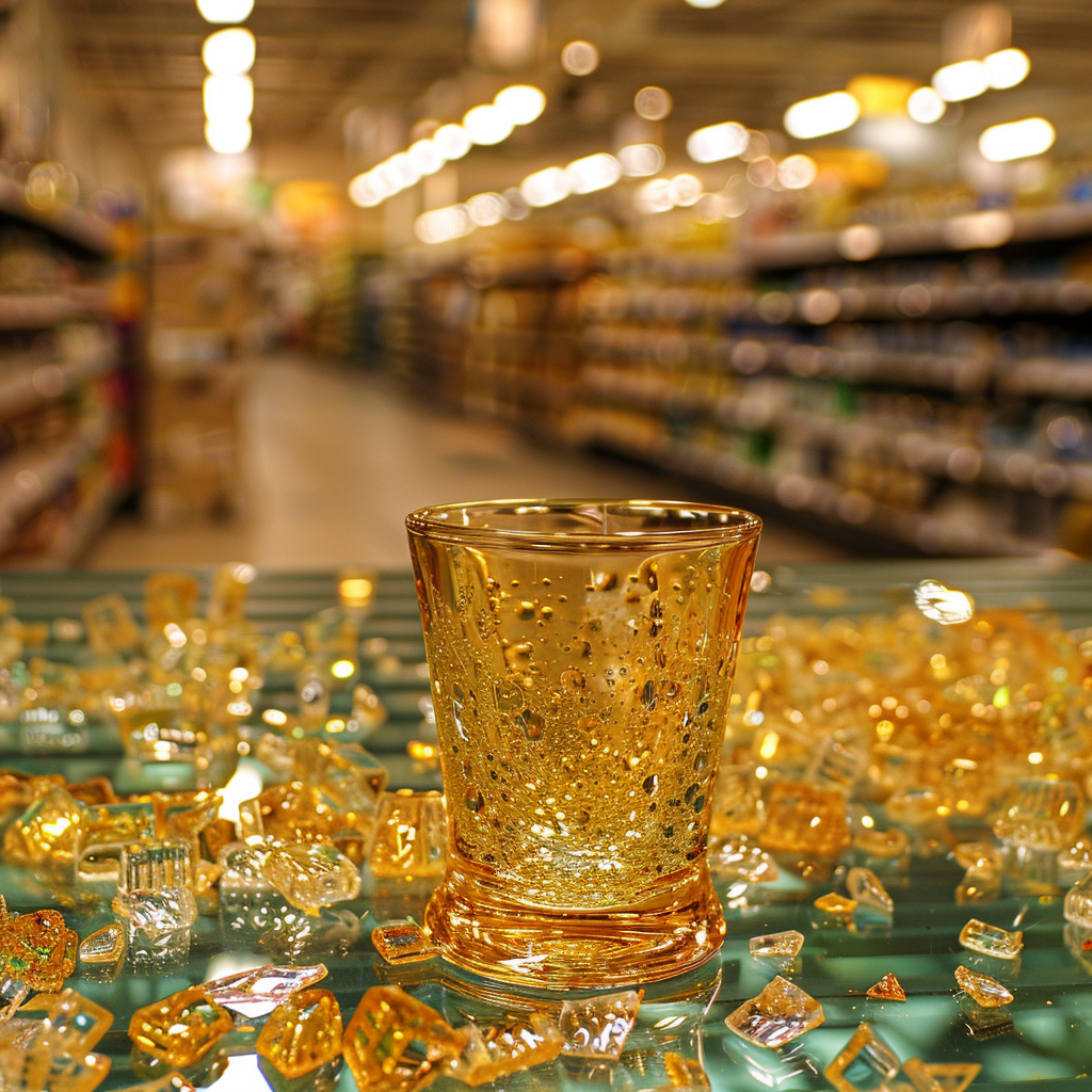 Golden shot glass glowing mysteriously