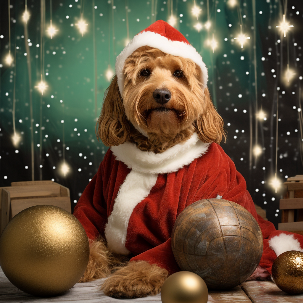 Cute goldendoodle in Star Wars Christmas costume