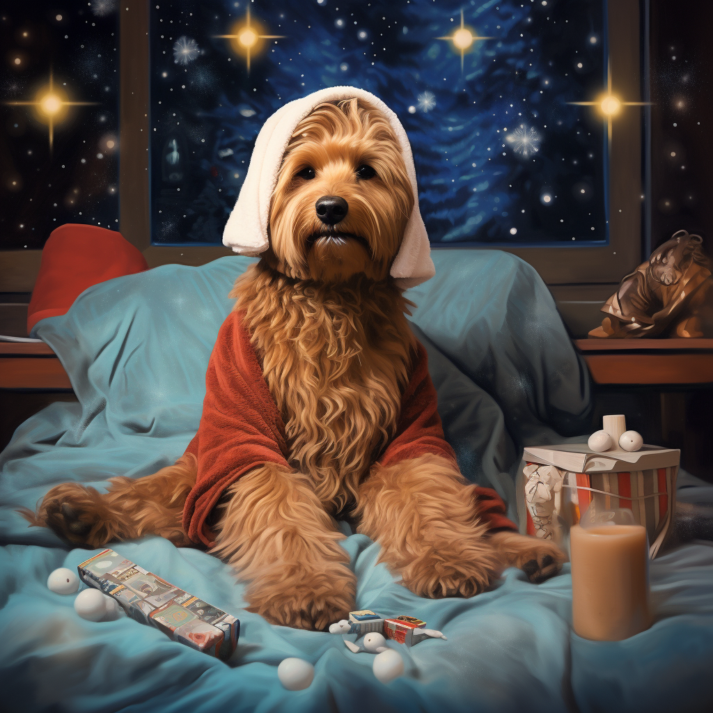 Adorable Goldendoodle in Star Wars Christmas attire