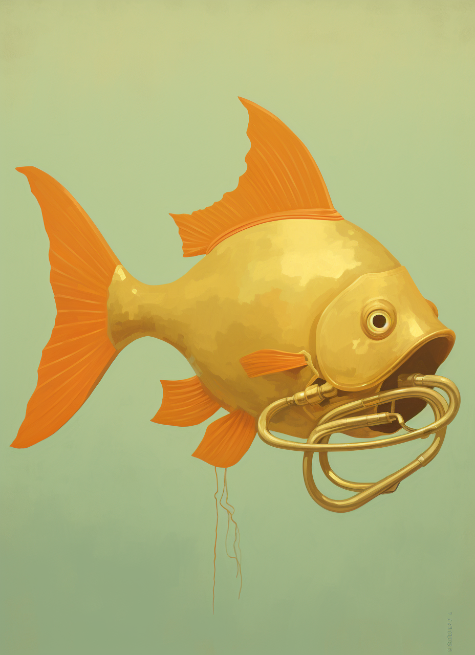 Goldfish playing tuba concept art