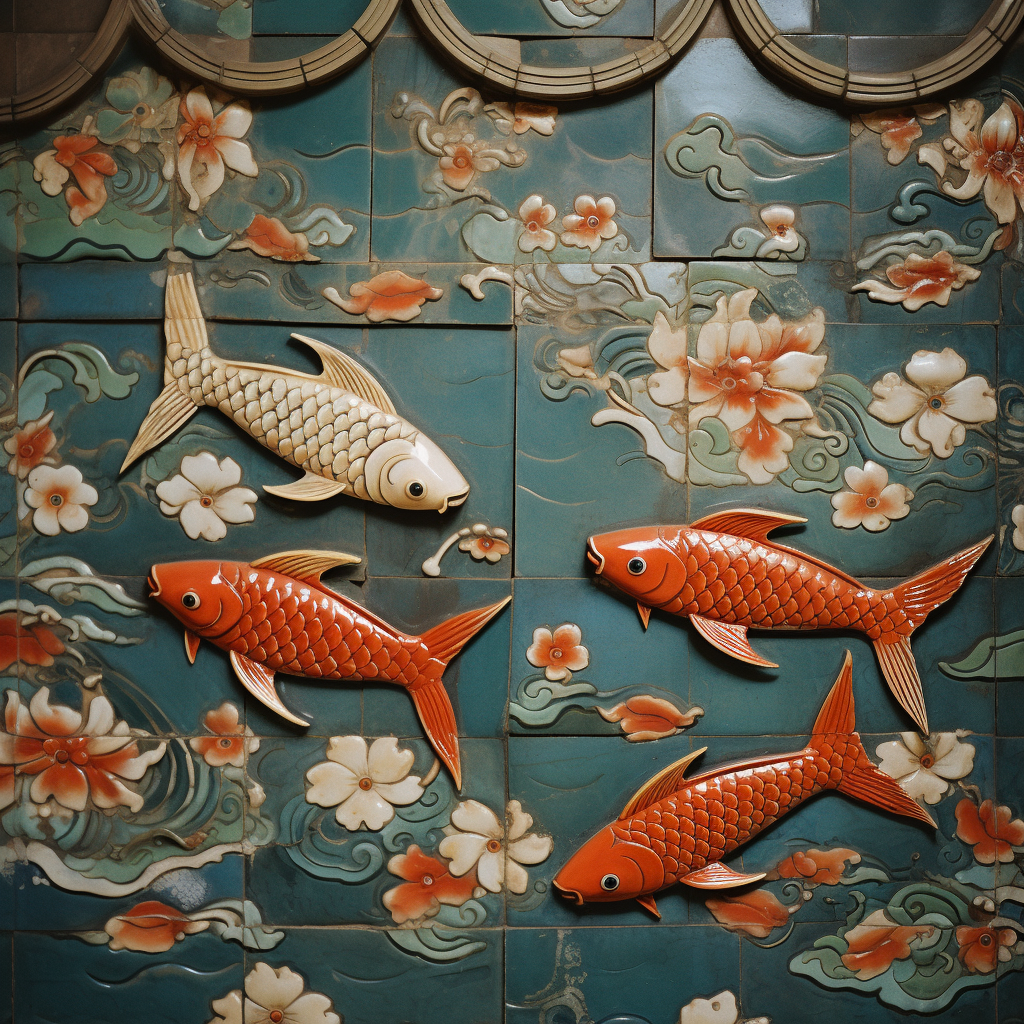 Detail of antique goldfish tilework