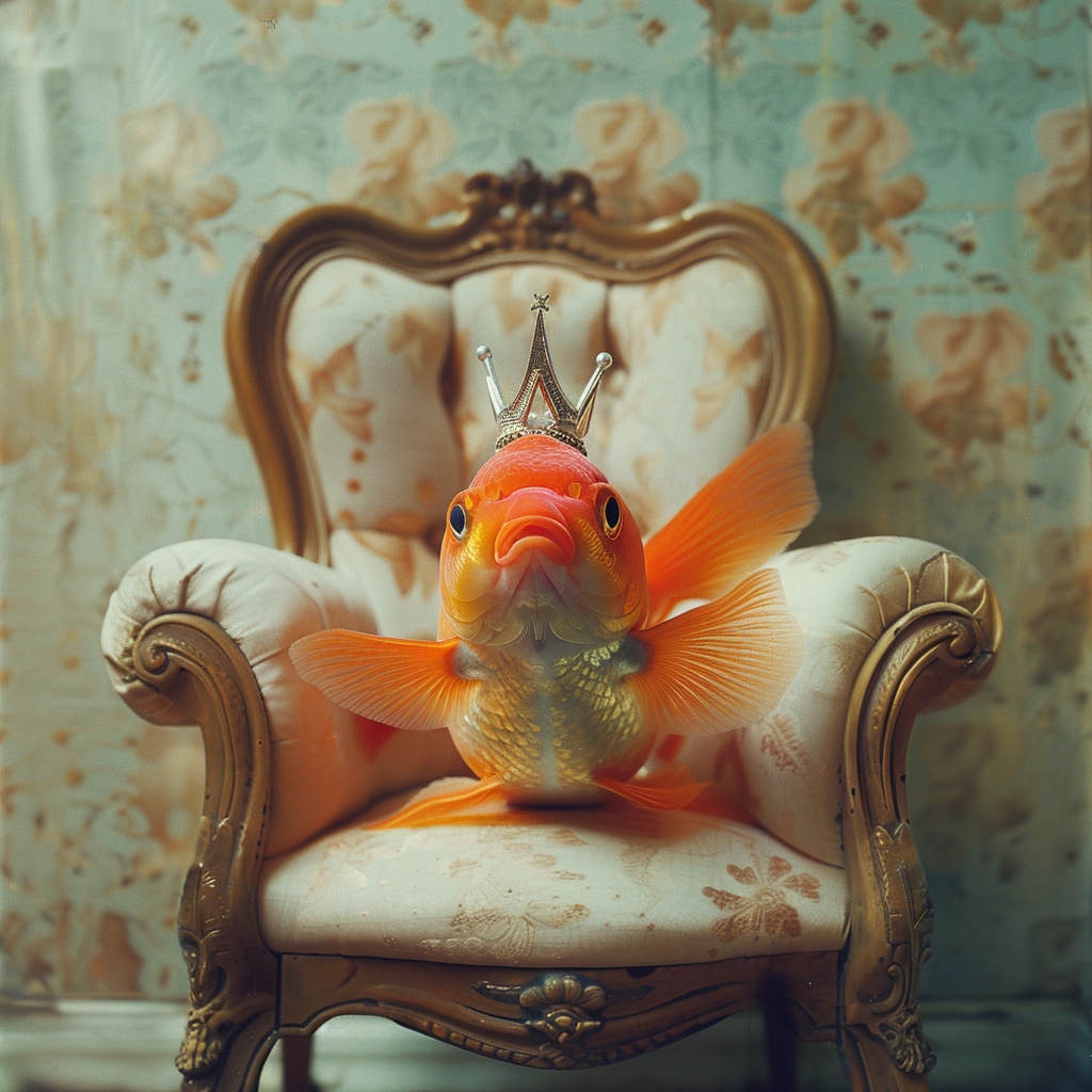 Goldfish on throne with crown