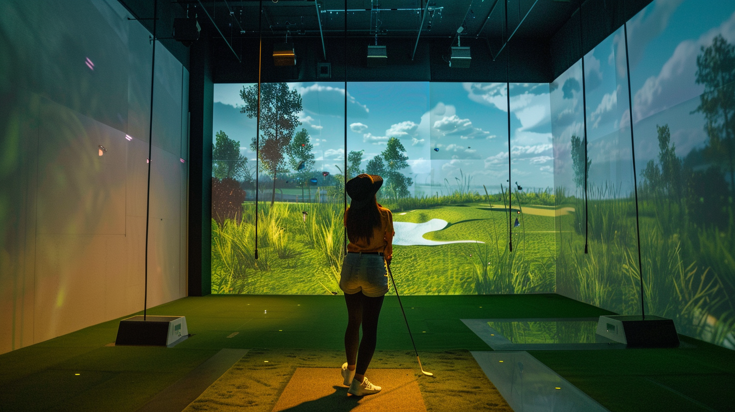 Female Golfer on Golf Simulator