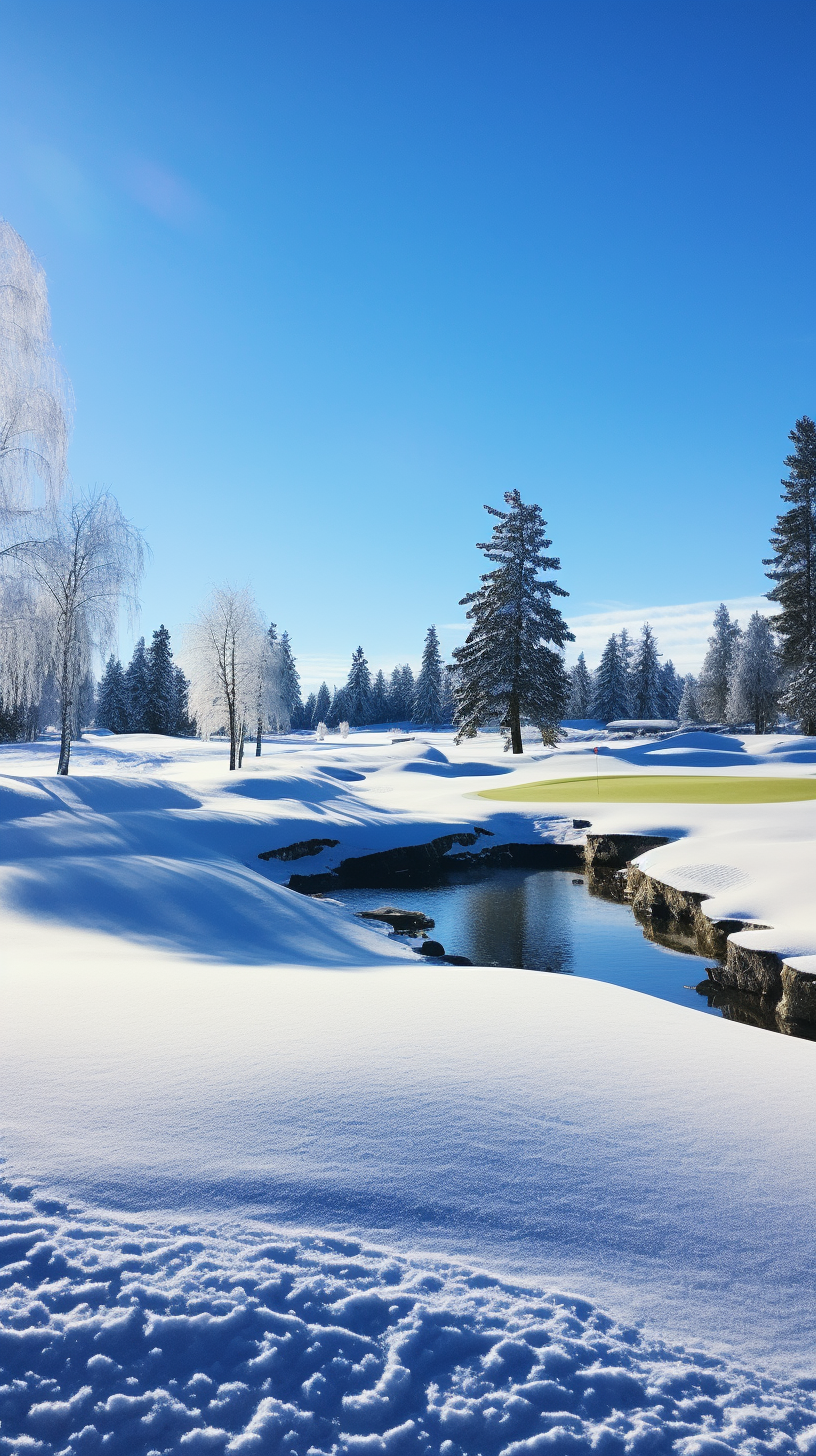 Snow-covered golf course in winter