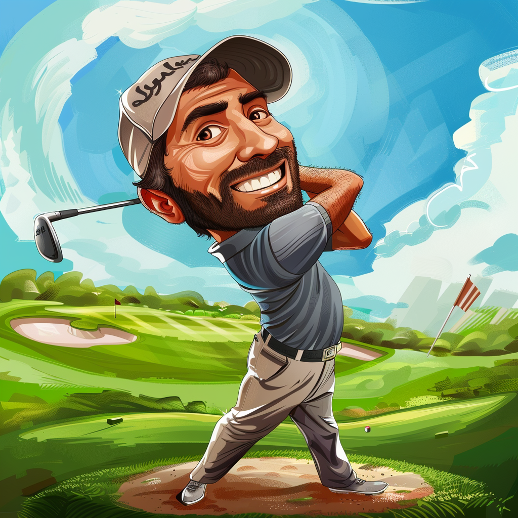 Cartoon golf player swinging club