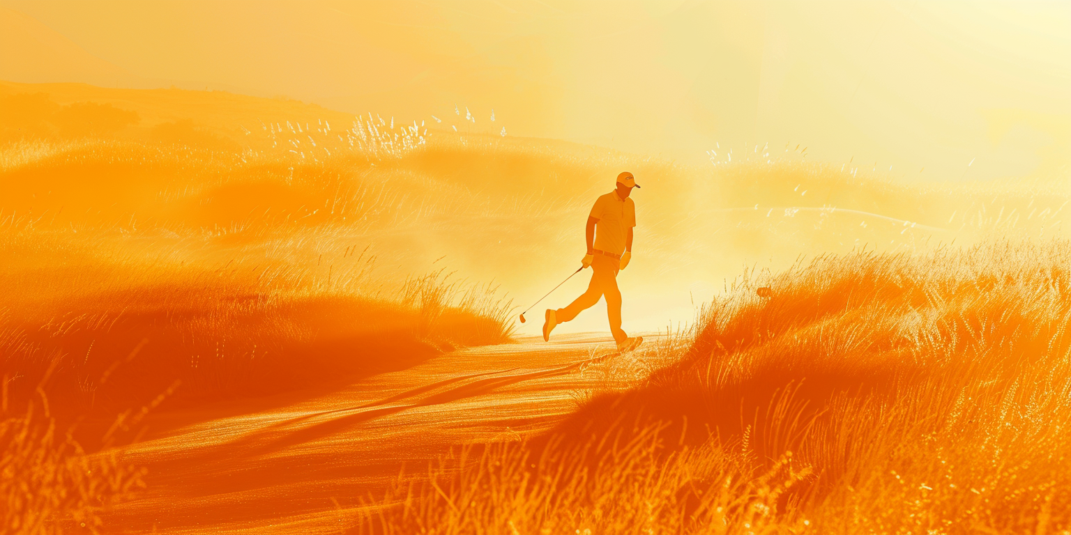 Golfer Walking Orange Background